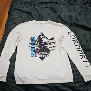 Carhartt Work In Progress White and Blue Graphic Long Sleeve Tee